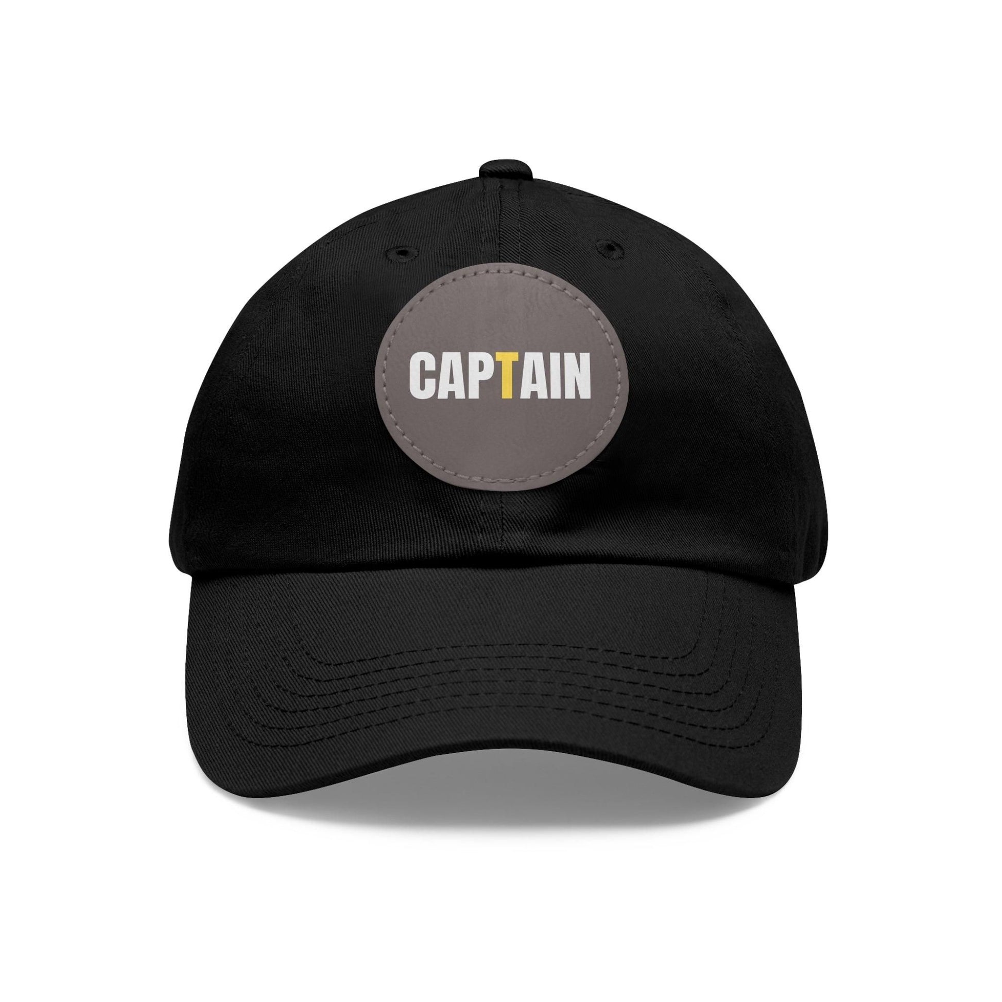 Captain Baseball Hat with Leather Patch Cap Black / Grey patch Circle One size