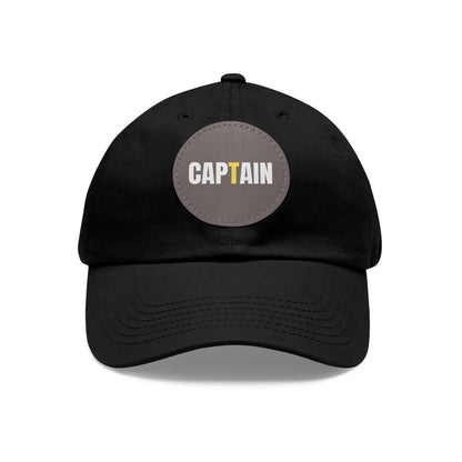 Captain Baseball Hat with Leather Patch Cap Black / Grey patch Circle One size
