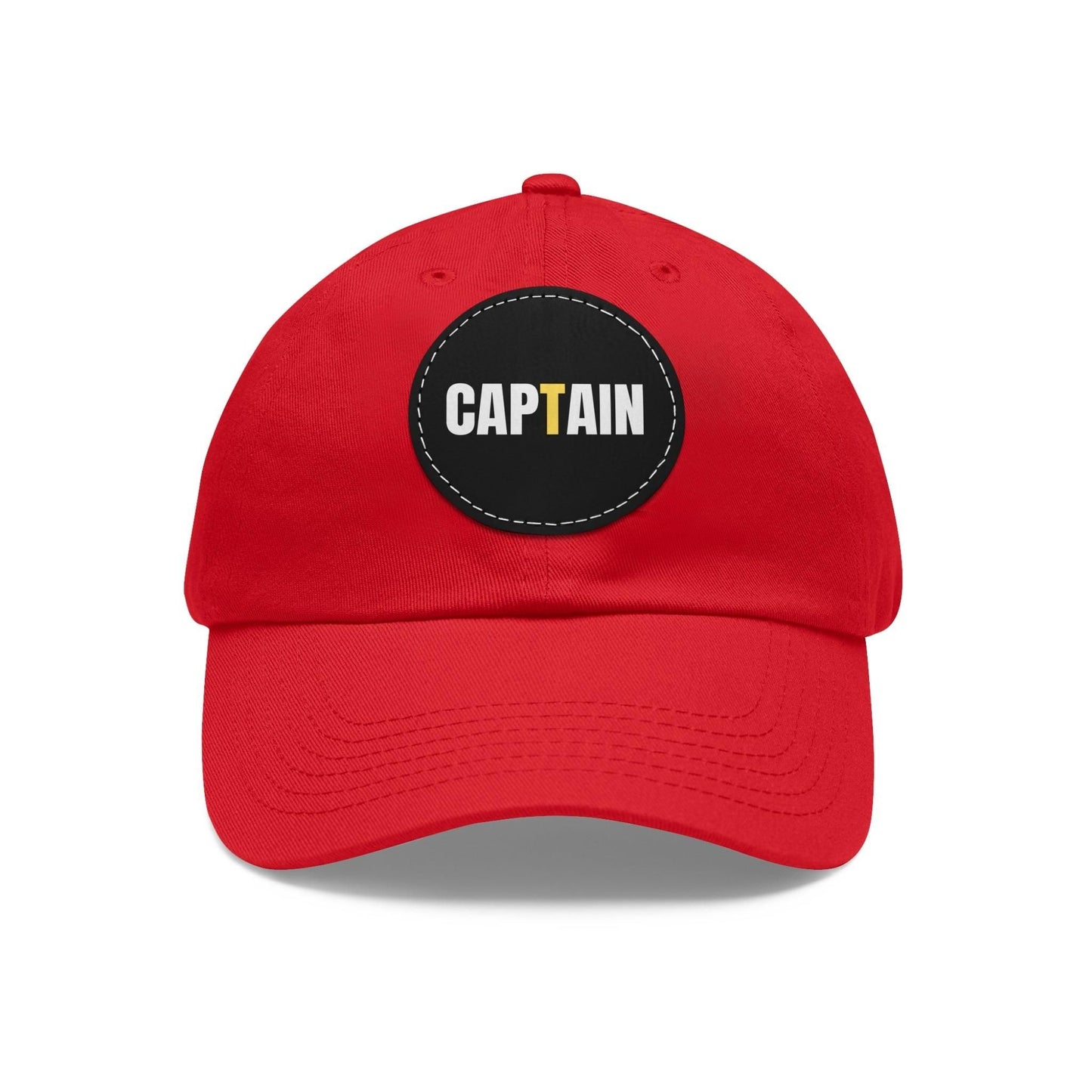 Captain Baseball Hat with Leather Patch Cap Red / Black patch Circle One size