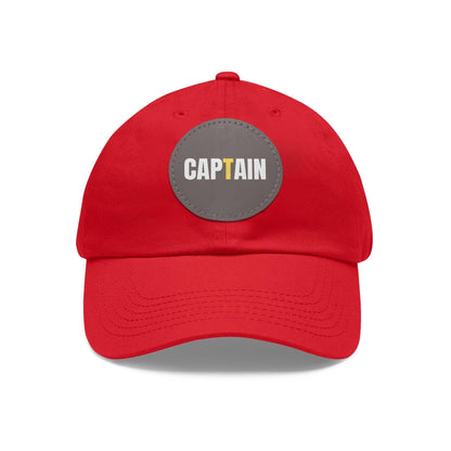 Captain Baseball Hat with Leather Patch Cap Red / Grey patch Circle One size