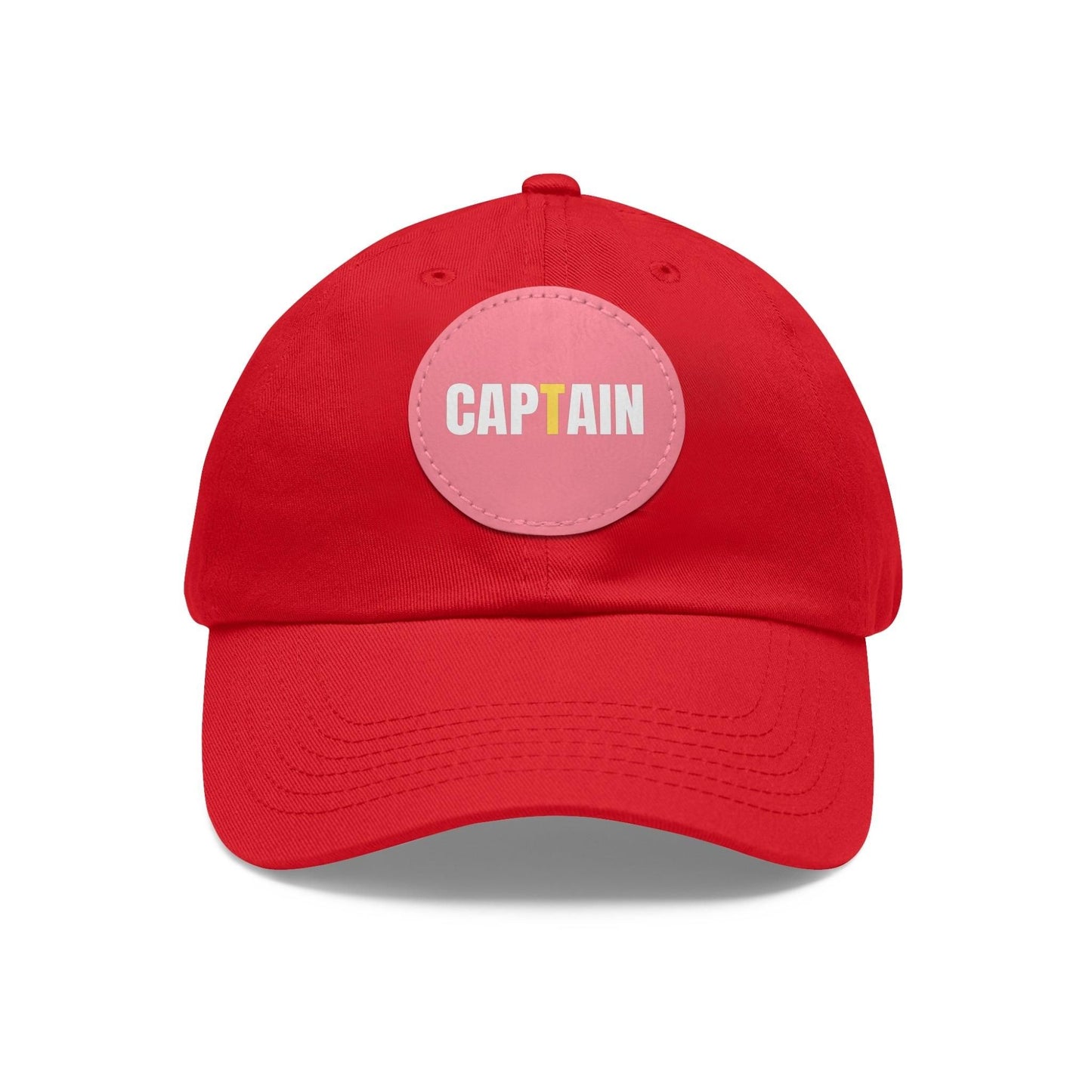 Captain Baseball Hat with Leather Patch Cap Red / Pink patch Circle One size