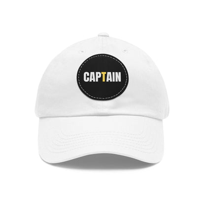 Captain Baseball Hat with Leather Patch Cap White / Black patch Circle One size