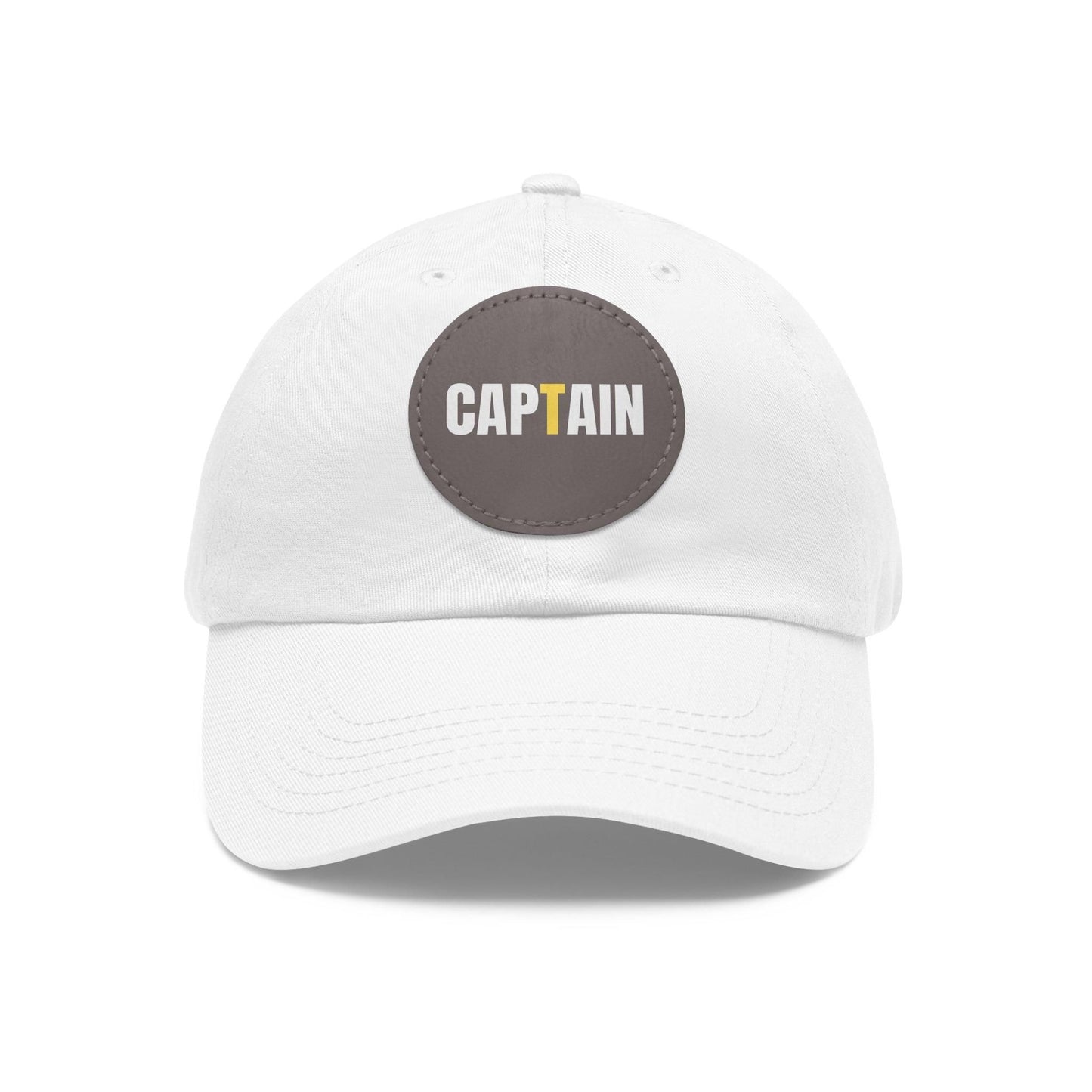 Captain Baseball Hat with Leather Patch Cap White / Grey patch Circle One size