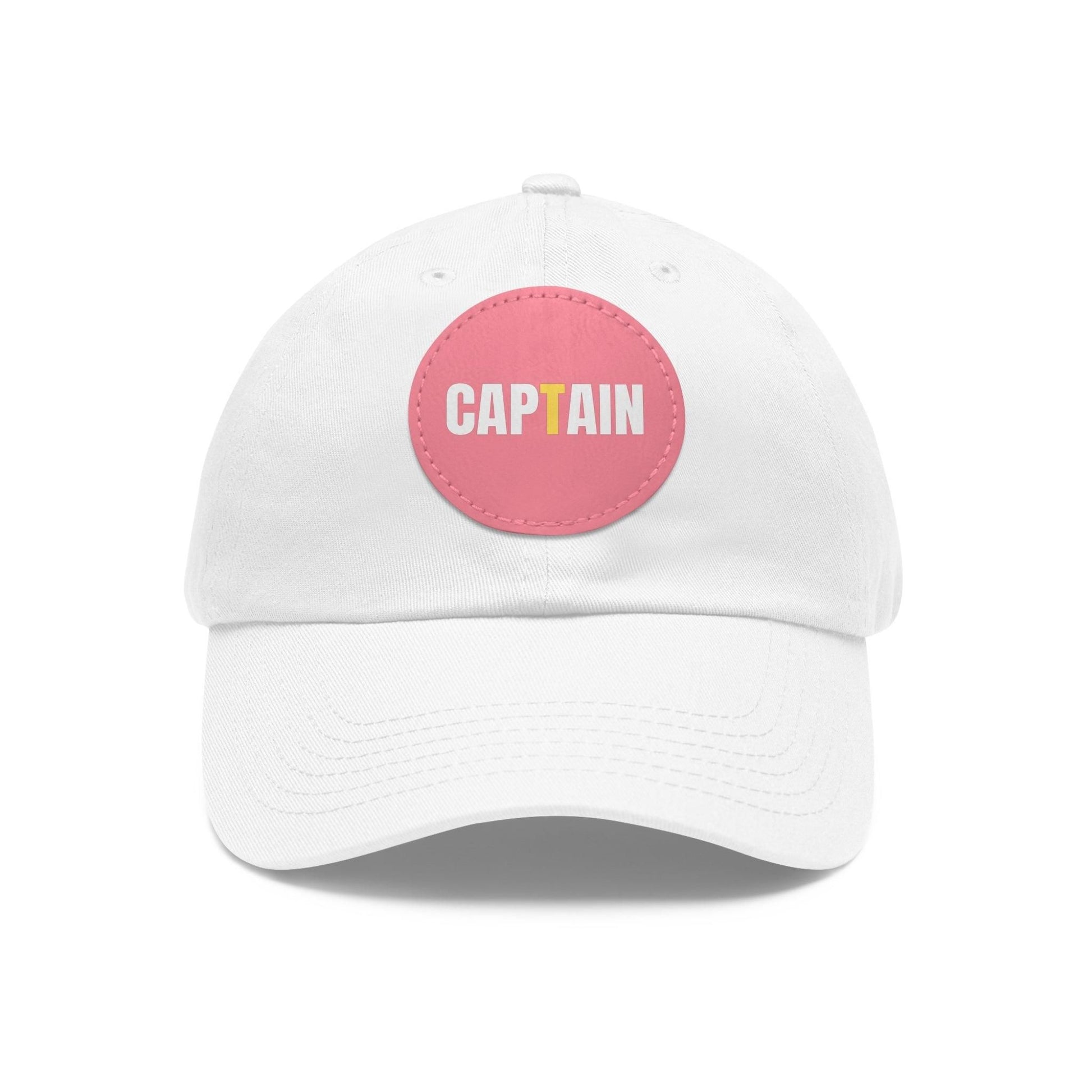 Captain Baseball Hat with Leather Patch Cap White / Pink patch Circle One size