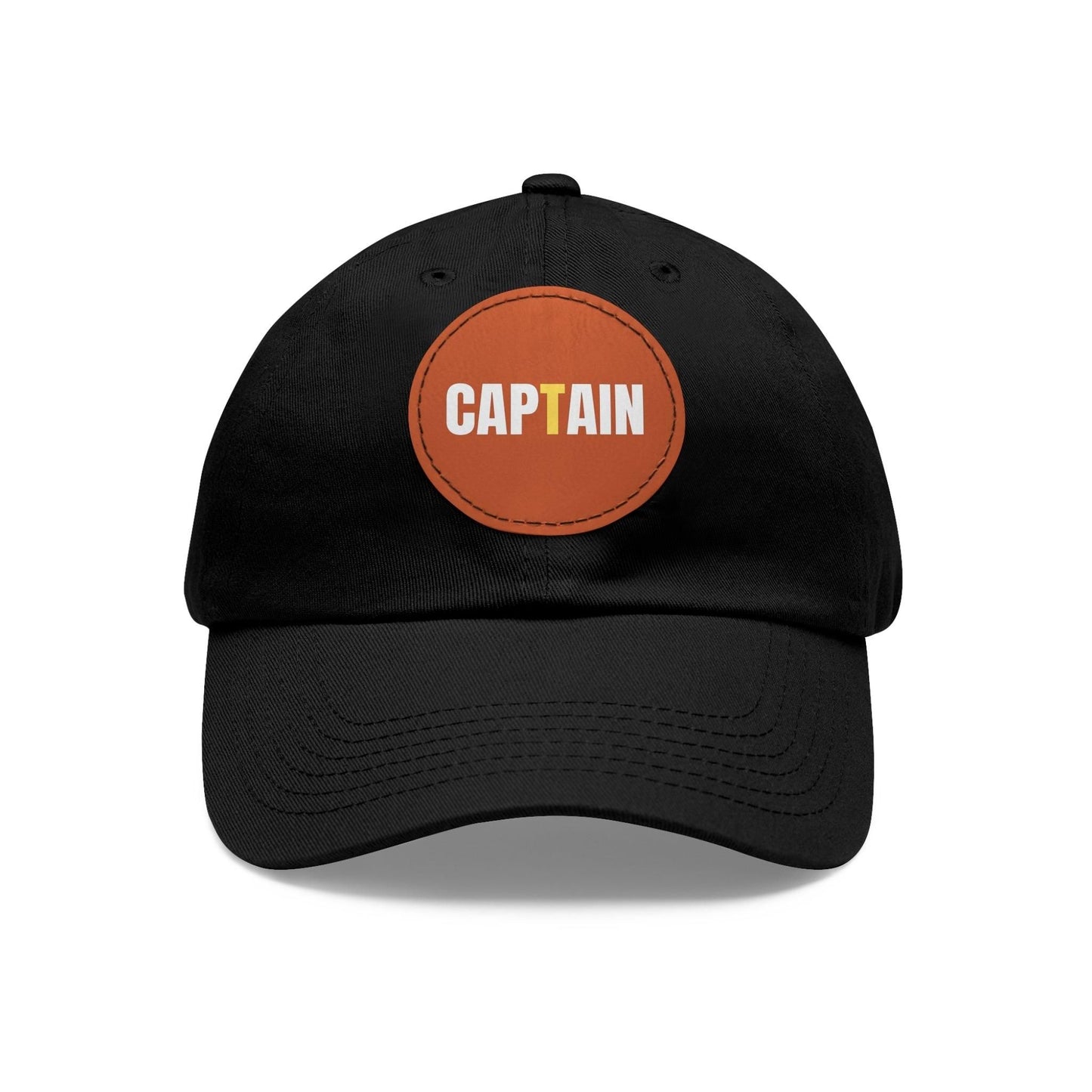 Captain Baseball Hat with Leather Patch Cap Black / Light Brown Circle One size
