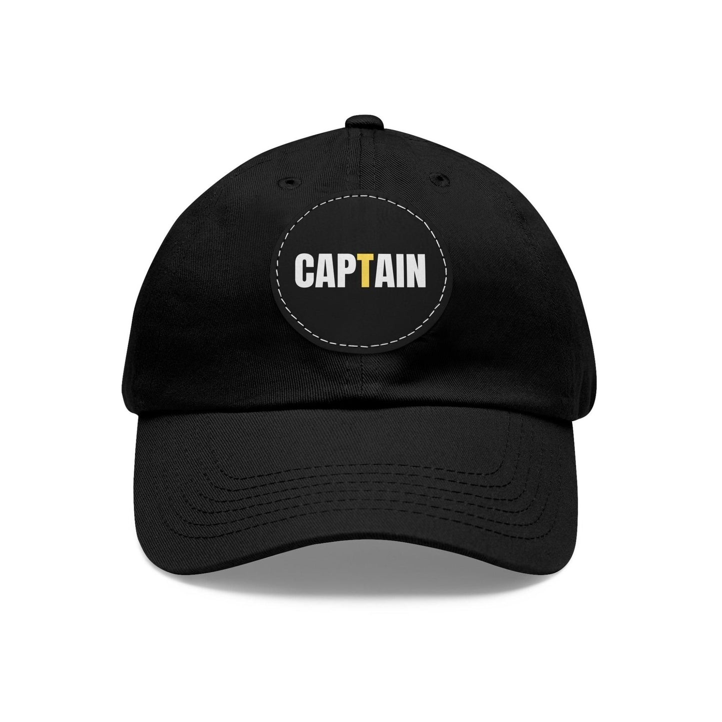 Captain Baseball Hat with Leather Patch Cap Black / Black patch Circle One size