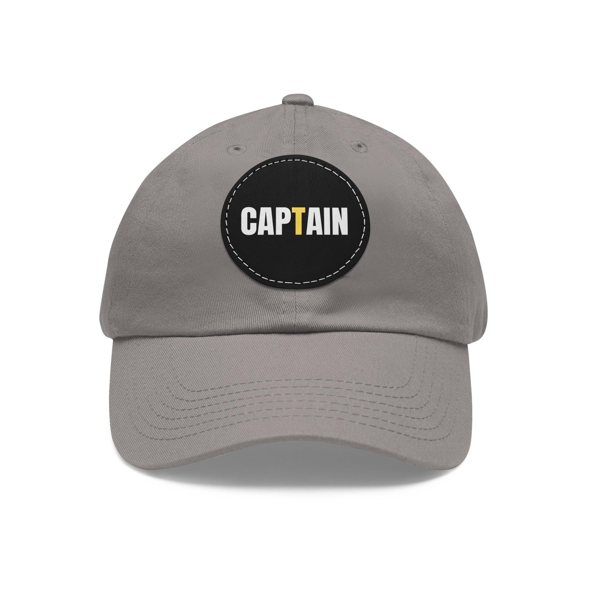 Captain Baseball Hat with Leather Patch Cap Grey / Black patch Circle One size