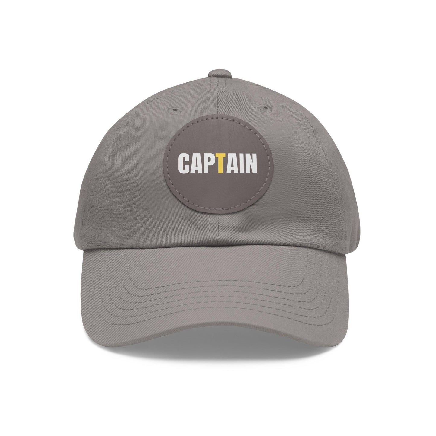 Captain Baseball Hat with Leather Patch Cap Grey / Grey patch Circle One size
