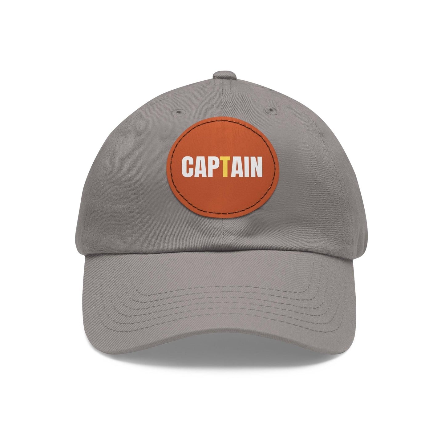 Captain Baseball Hat with Leather Patch Cap Grey / Light Brown patch Circle One size