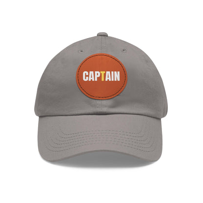 Captain Baseball Hat with Leather Patch Cap Grey / Light Brown patch Circle One size