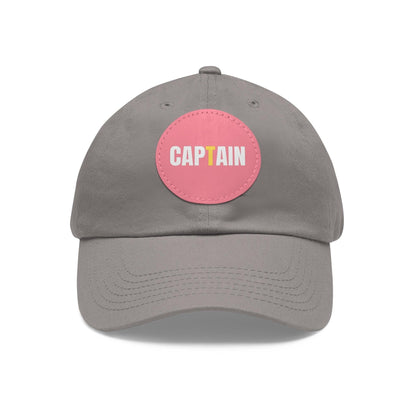 Captain Baseball Hat with Leather Patch Cap Grey / Pink patch Circle One size