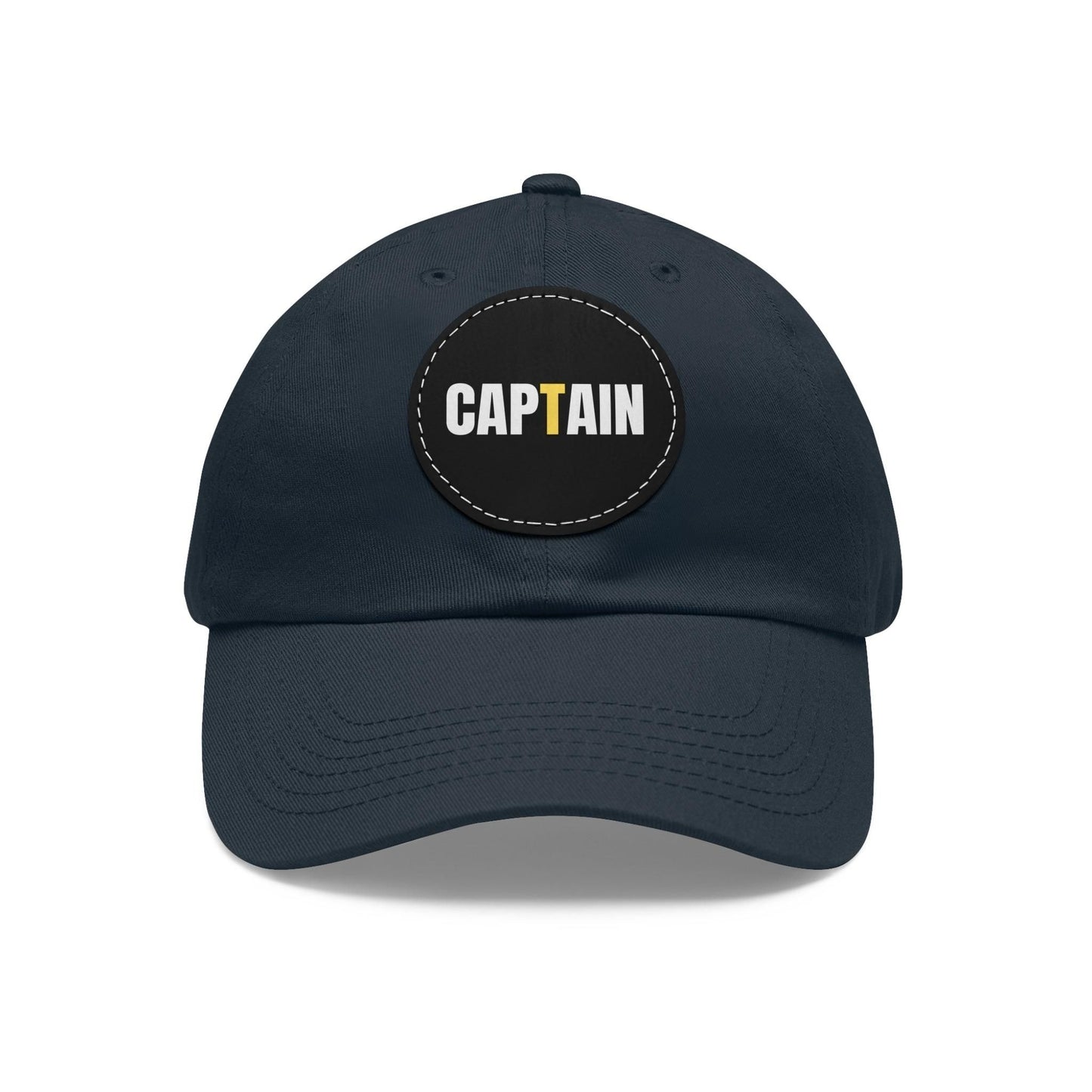 Captain Baseball Hat with Leather Patch Cap Navy / Black patch Circle One size