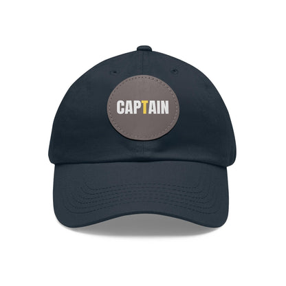 Captain Baseball Hat with Leather Patch Cap Navy / Grey patch Circle One size