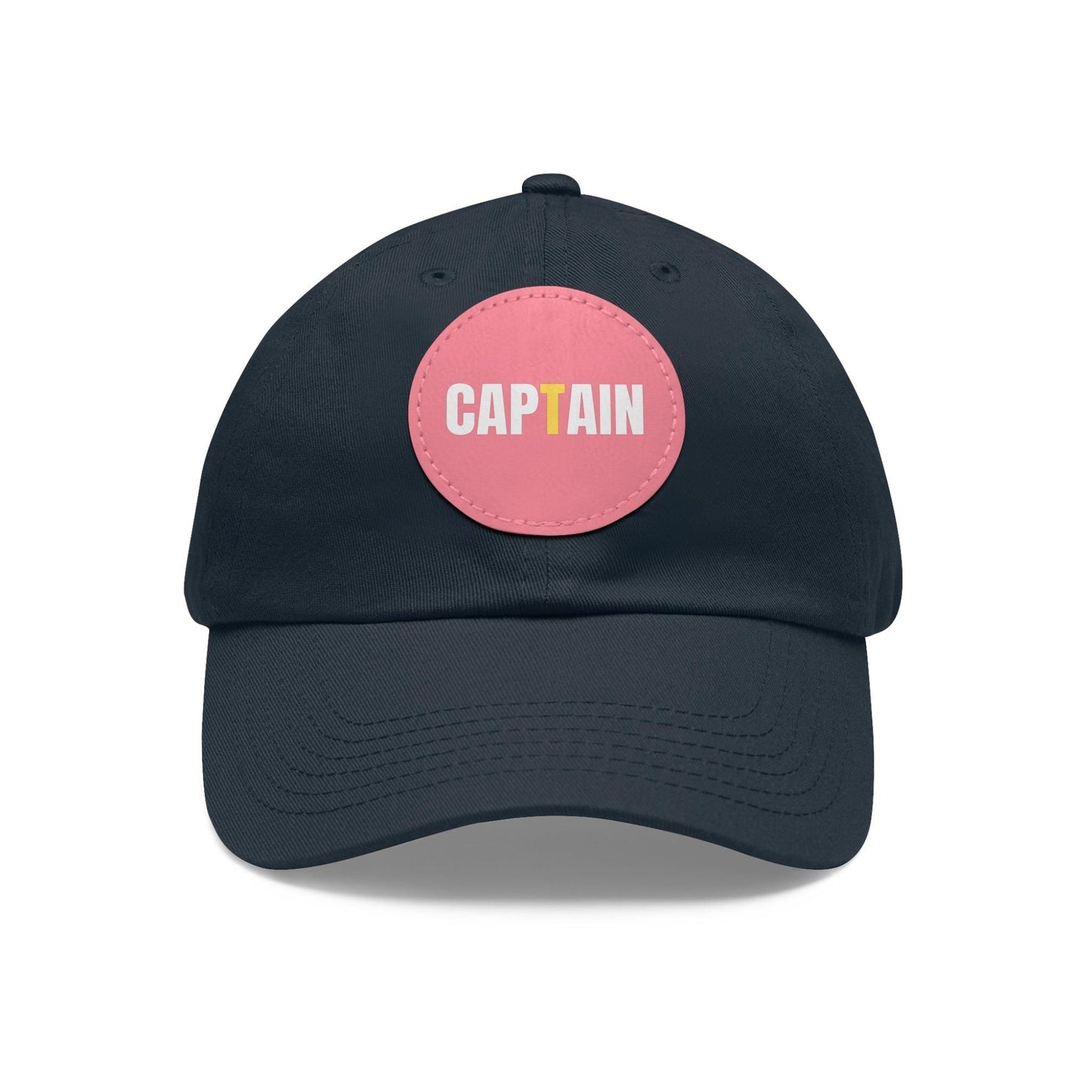 Captain Baseball Hat with Leather Patch Cap Navy / Pink patch Circle One size