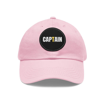 Captain Baseball Hat with Leather Patch Cap Light Pink / Black patch Circle One size
