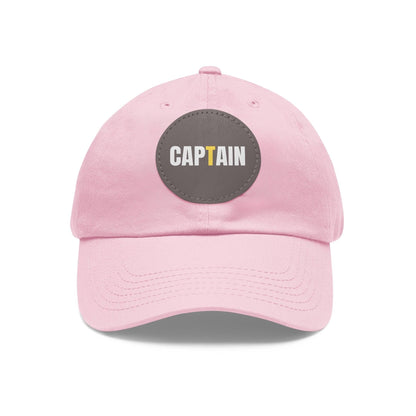 Captain Baseball Hat with Leather Patch Cap Light Pink / Grey patch Circle One size