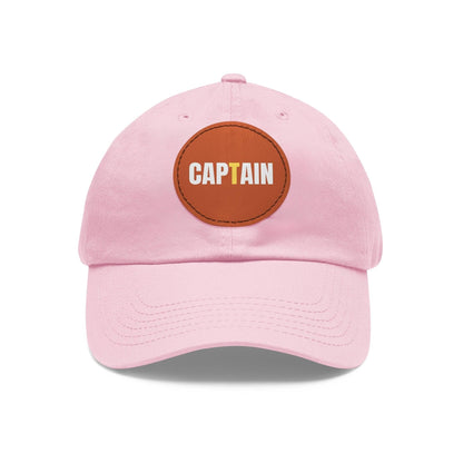 Captain Baseball Hat with Leather Patch Cap Light Pink / Light Brown patch Circle One size