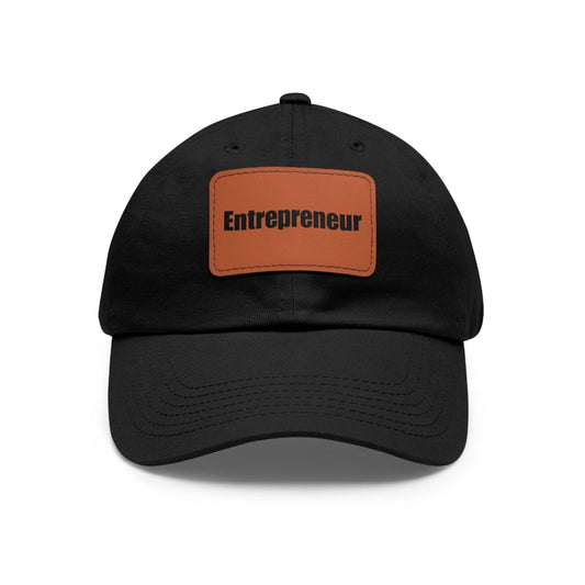 Entrepreneur Baseball Hat with Leather Patch Cap Black / Light Brown Rectangle One size