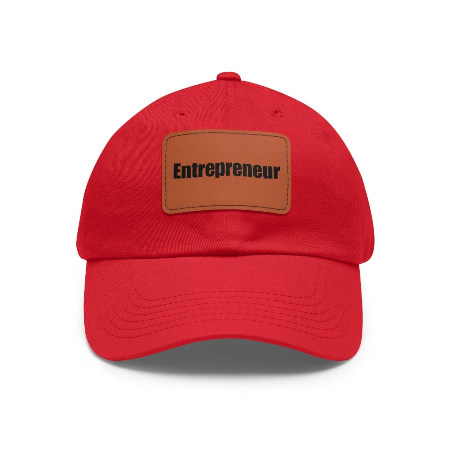 Entrepreneur Baseball Hat with Leather Patch Cap Red / Light Brown patch Rectangle One size