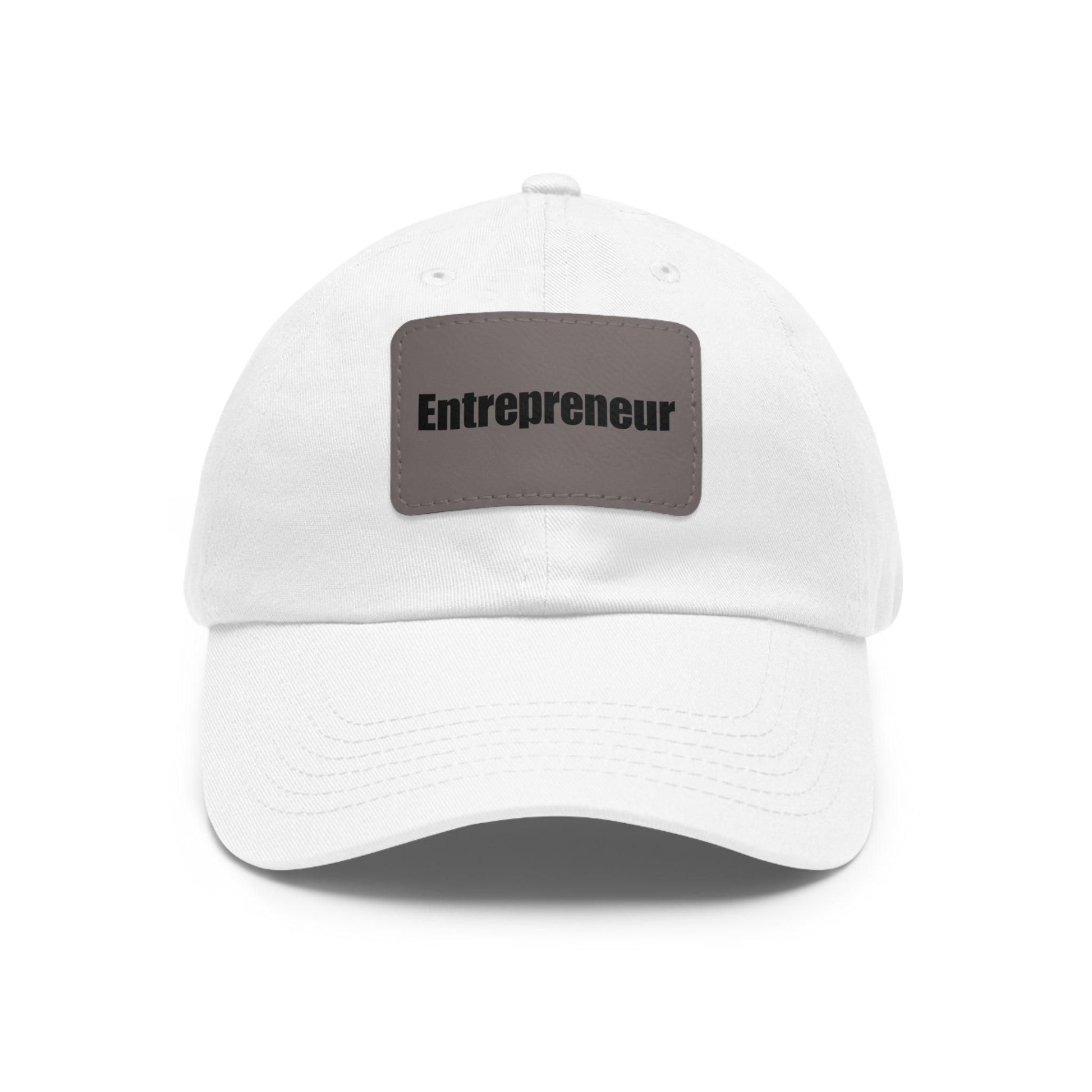 Entrepreneur Baseball Hat with Leather Patch Cap White / Grey patch Rectangle One size