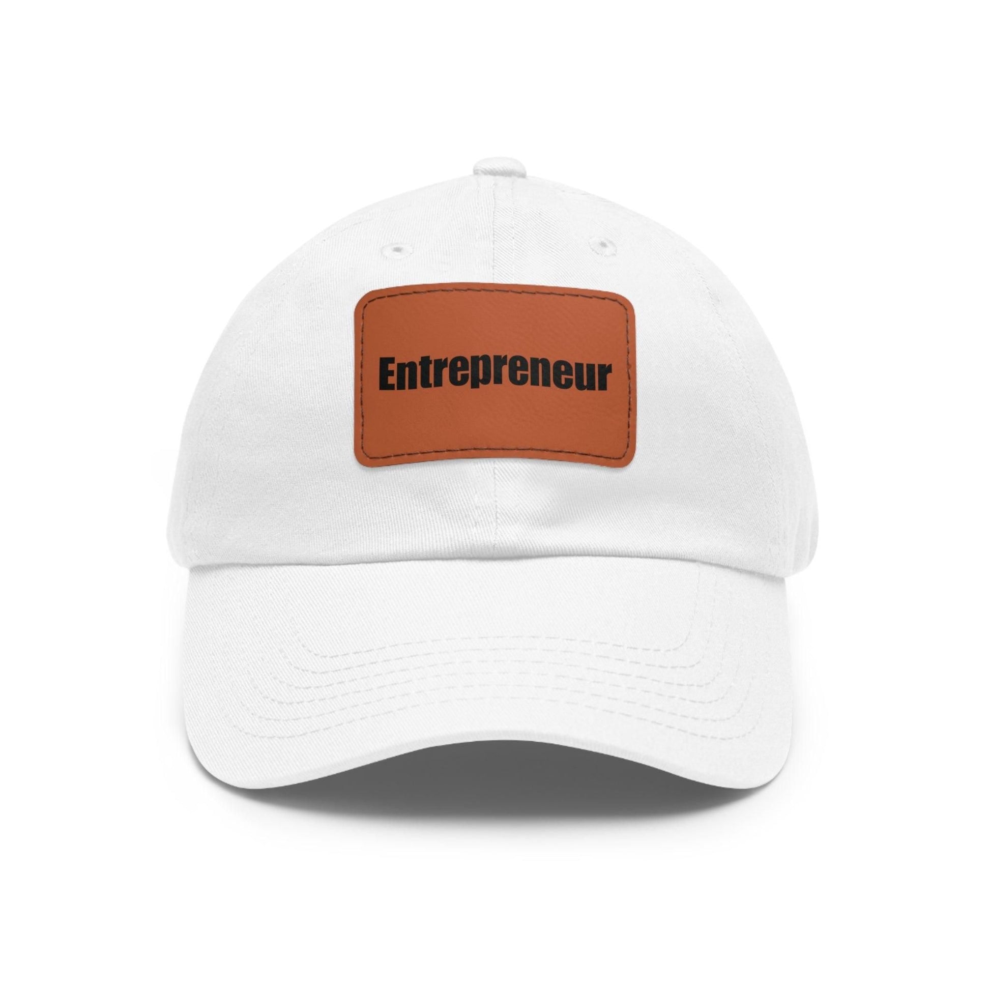 Entrepreneur Baseball Hat with Leather Patch Cap White / Light Brown patch Rectangle One size