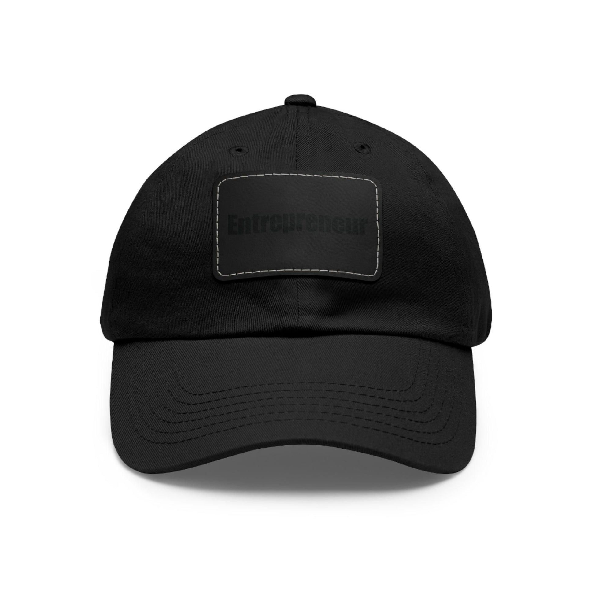 Entrepreneur Baseball Hat with Leather Patch Cap Black / Black patch Rectangle One size