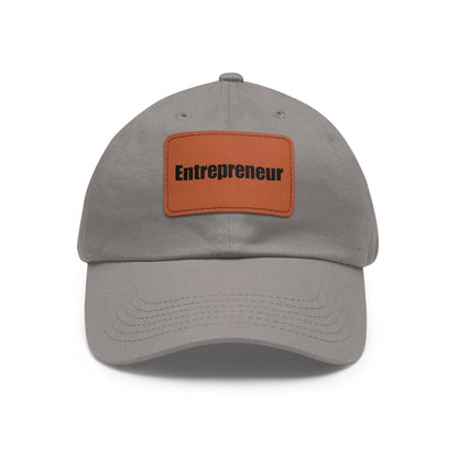 Entrepreneur Baseball Hat with Leather Patch Cap Grey / Light Brown patch Rectangle One size