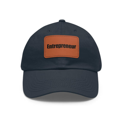 Entrepreneur Baseball Hat with Leather Patch Cap Navy / Light Brown patch Rectangle One size