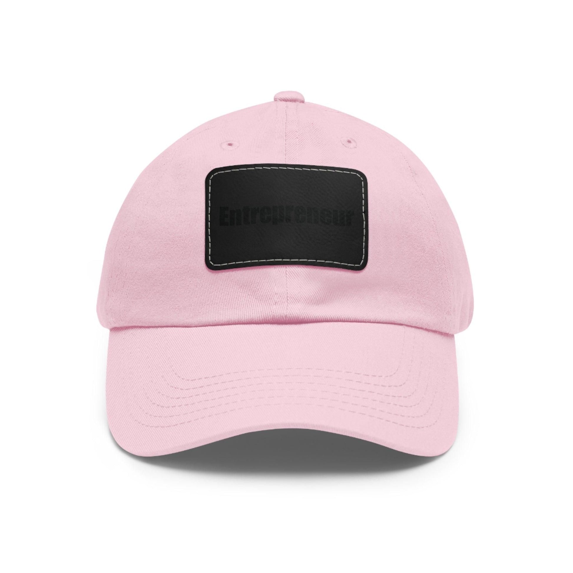 Entrepreneur Baseball Hat with Leather Patch Cap Light Pink / Black patch Rectangle One size