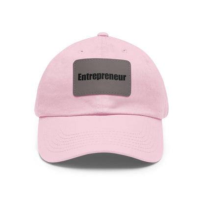 Entrepreneur Baseball Hat with Leather Patch Cap Light Pink / Grey patch Rectangle One size
