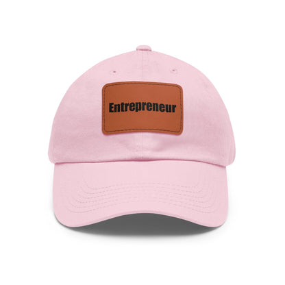 Entrepreneur Baseball Hat with Leather Patch Cap Light Pink / Light Brown patch Rectangle One size