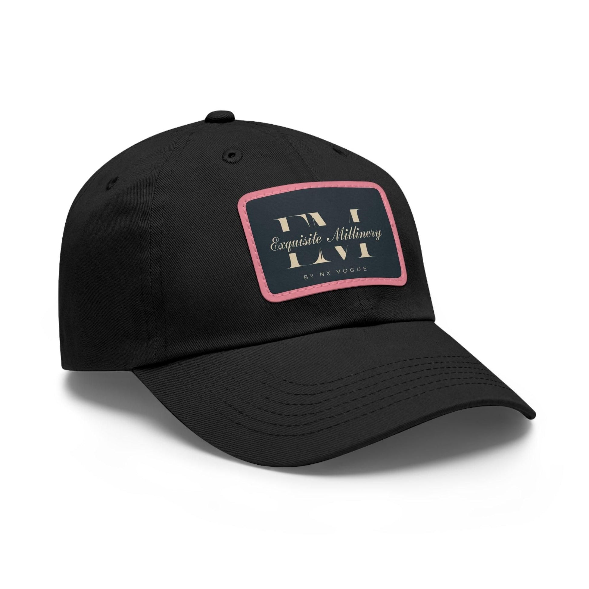 Exquisite Millinery Baseball Cap with Leather Patch Cap Black / Pink patch Rectangle One size