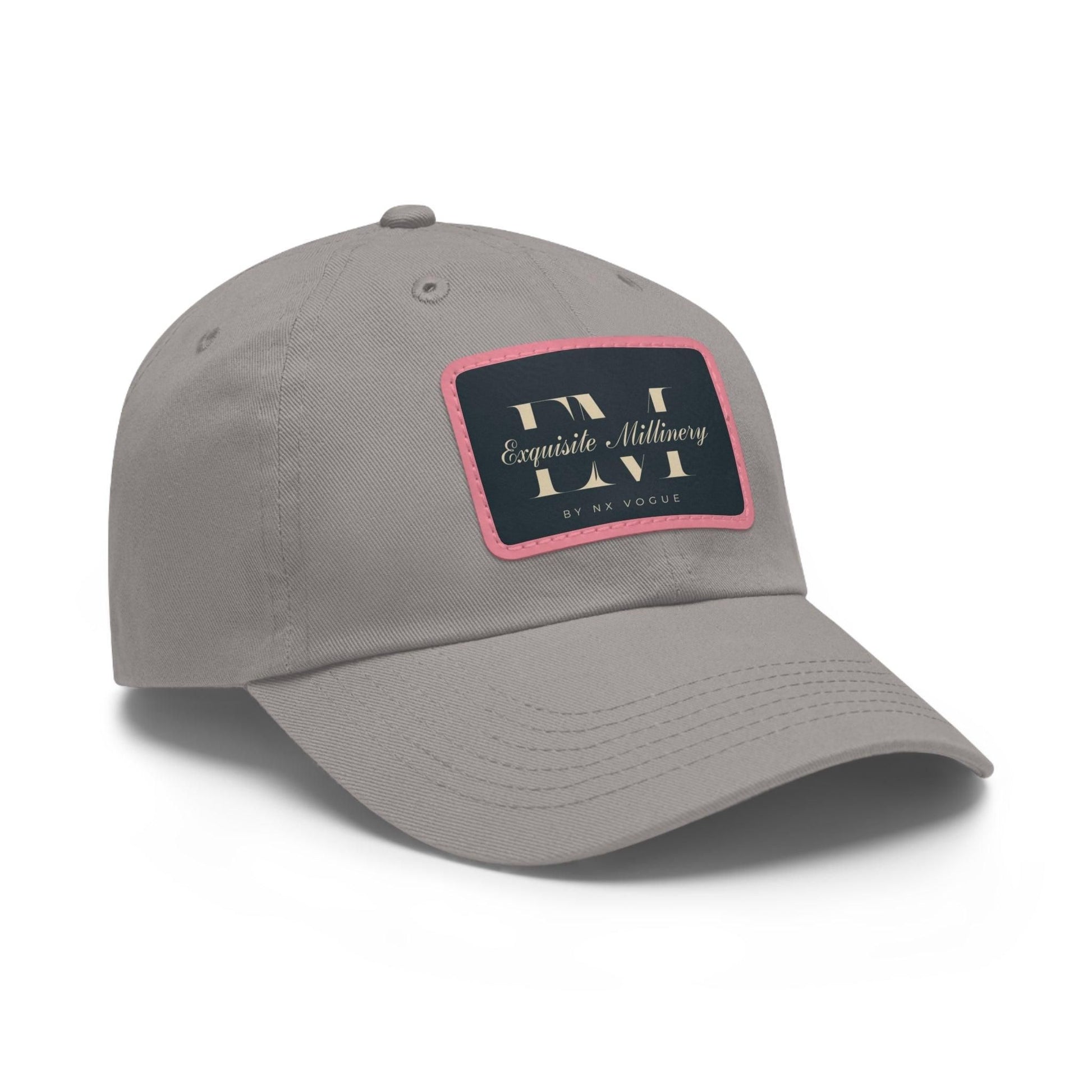 Exquisite Millinery Baseball Cap with Leather Patch Cap Grey / Pink patch Rectangle One size