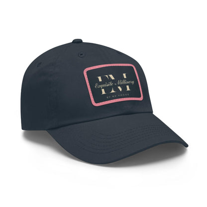 Exquisite Millinery Baseball Cap with Leather Patch Cap Navy / Pink patch Rectangle One size