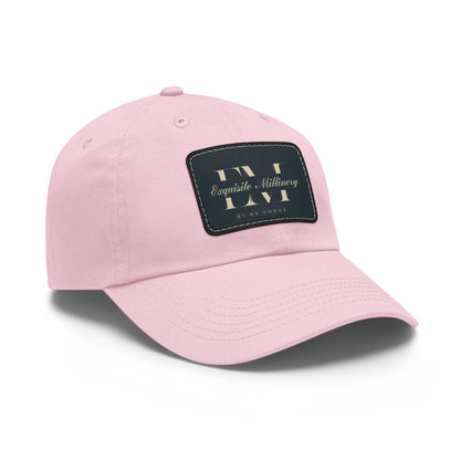 Exquisite Millinery Baseball Cap with Leather Patch Cap Light Pink / Black patch Rectangle One size