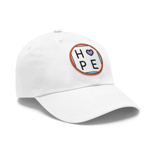 Hope Baseball Cap with Leather Patch Cap White / Light Brown patch Circle One size