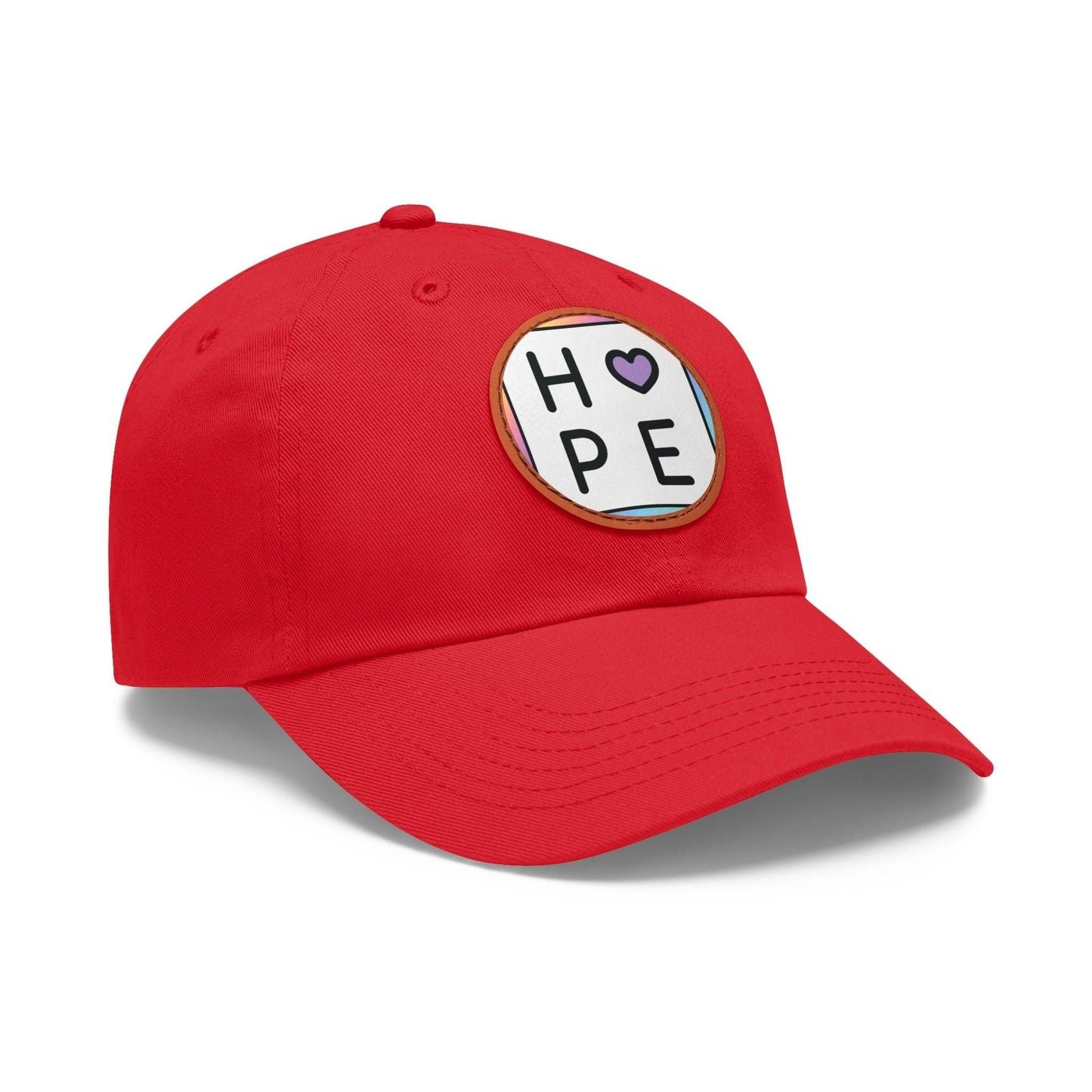 Hope Baseball Cap with Leather Patch Cap Red / Light Brown patch Circle One size