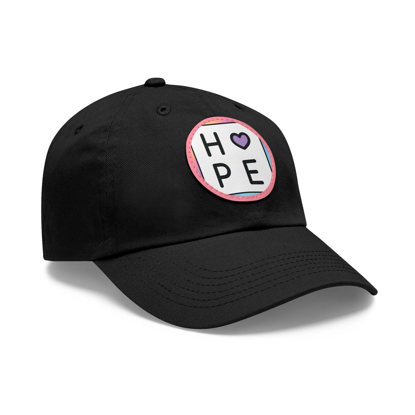 Hope Baseball Cap with Leather Patch Cap Black / Pink patch Circle One size