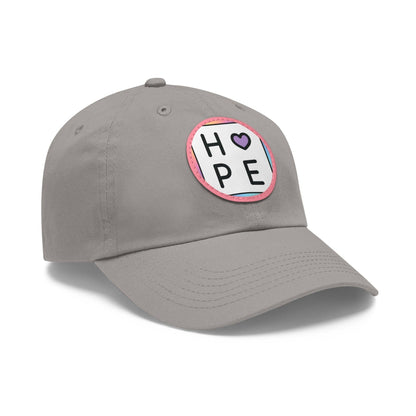 Hope Baseball Cap with Leather Patch Cap Grey / Pink patch Circle One size