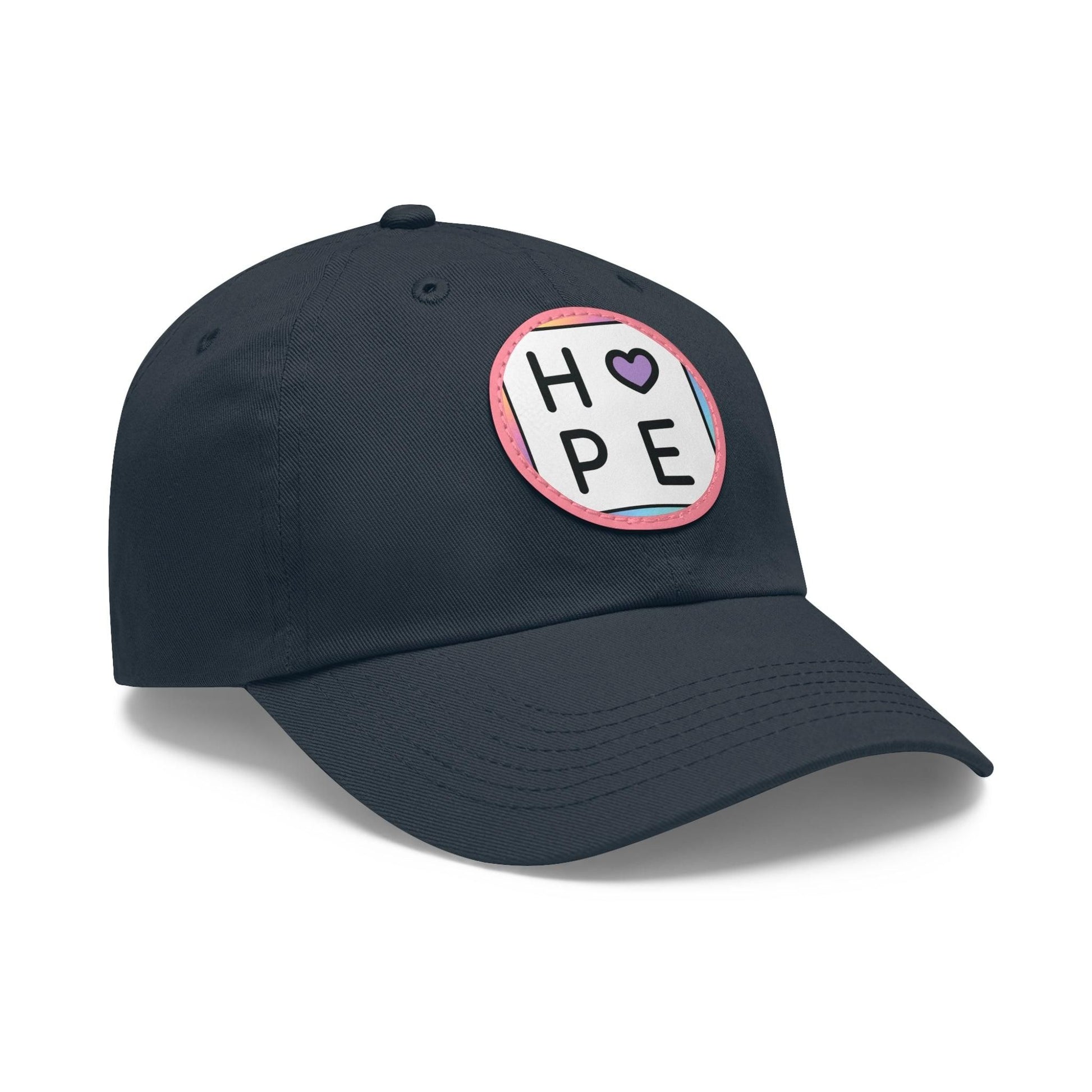Hope Baseball Cap with Leather Patch Cap Navy / Pink patch Circle One size