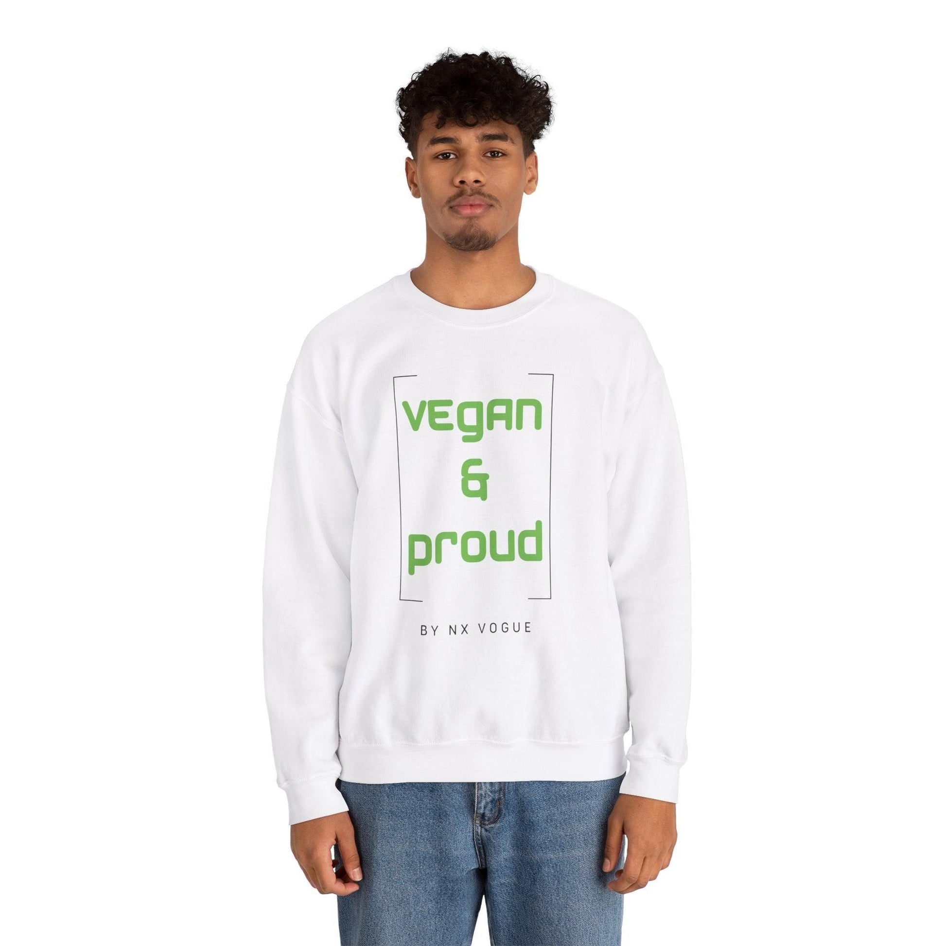 Vegan & Proud Unisex Heavy Blend™ Crewneck Sweatshirt Sweatshirt S White 