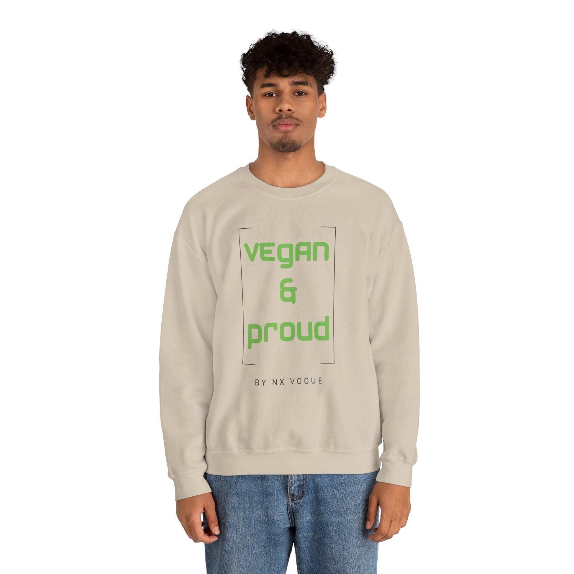 Vegan & Proud Unisex Heavy Blend™ Crewneck Sweatshirt Sweatshirt S Sand 