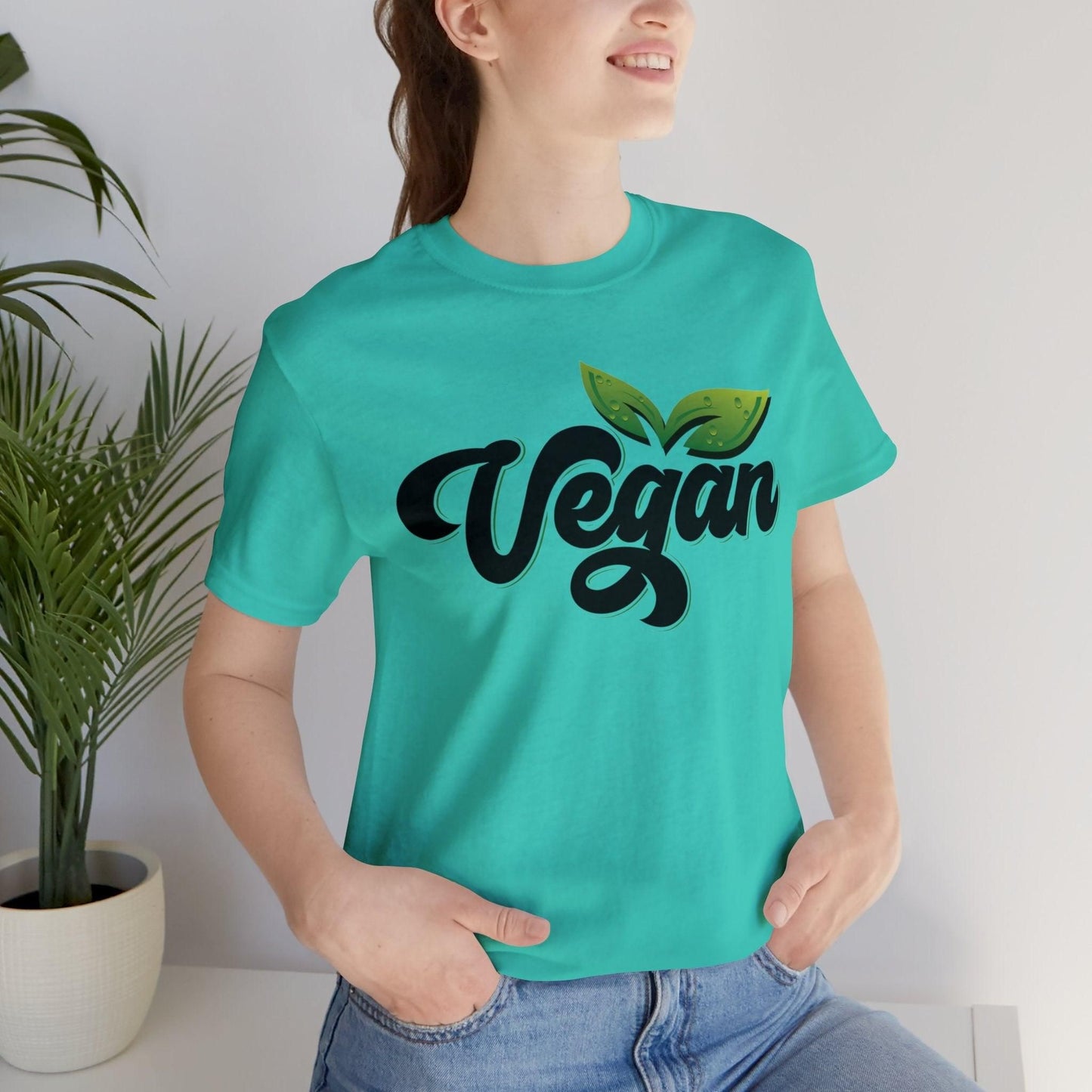 Vegan Unisex  Short Sleeve Tee T-Shirt Teal S 